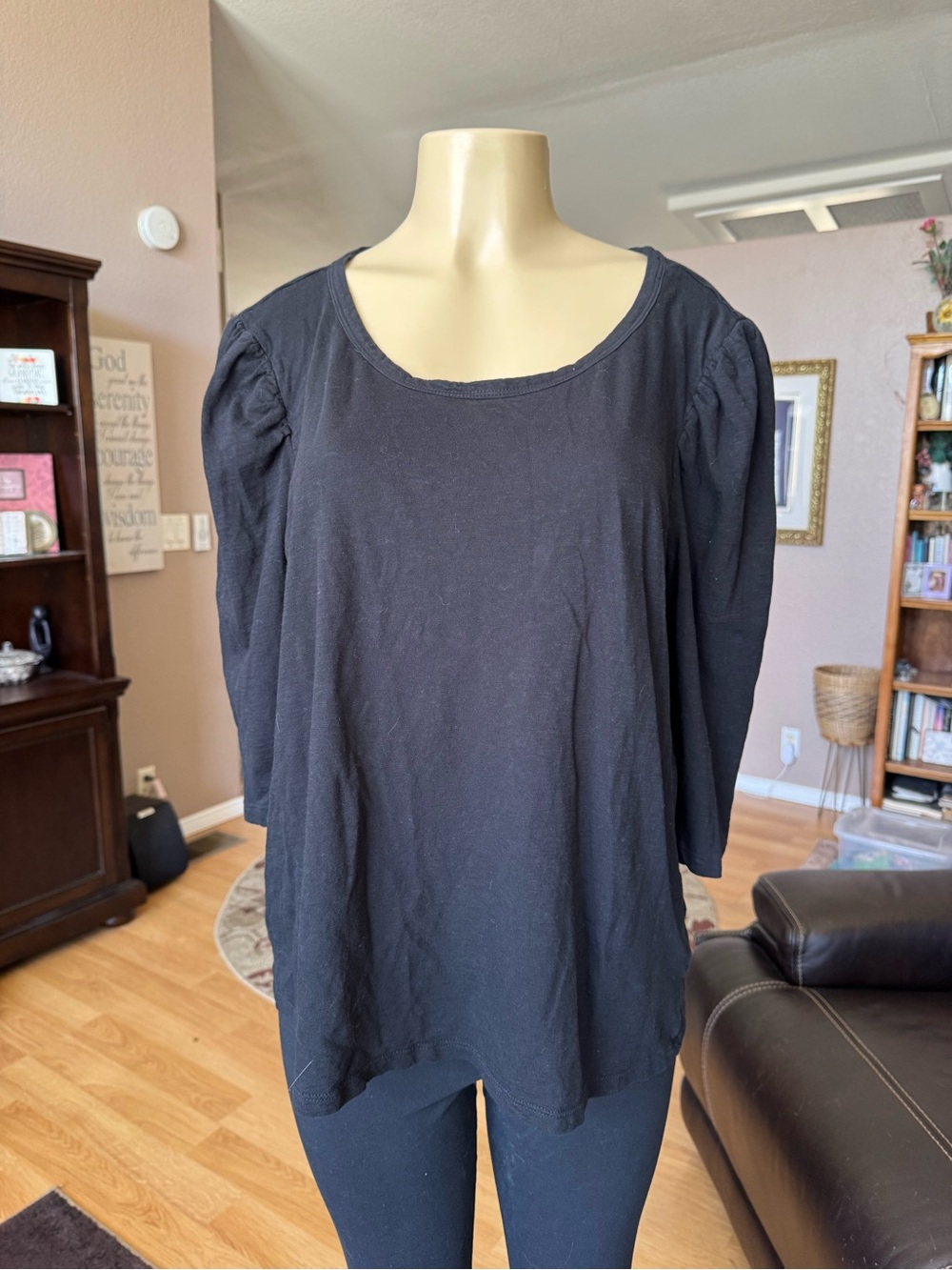 Style & Co. black scoop neck 3/4 puff sleeves blouse-size XL